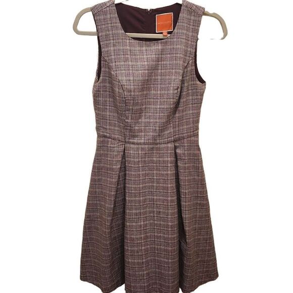 Modcloth Touch of Structure A-Line Maroon Plaid Lined Pleated Sleeveless Dress W - Picture 1 of 11